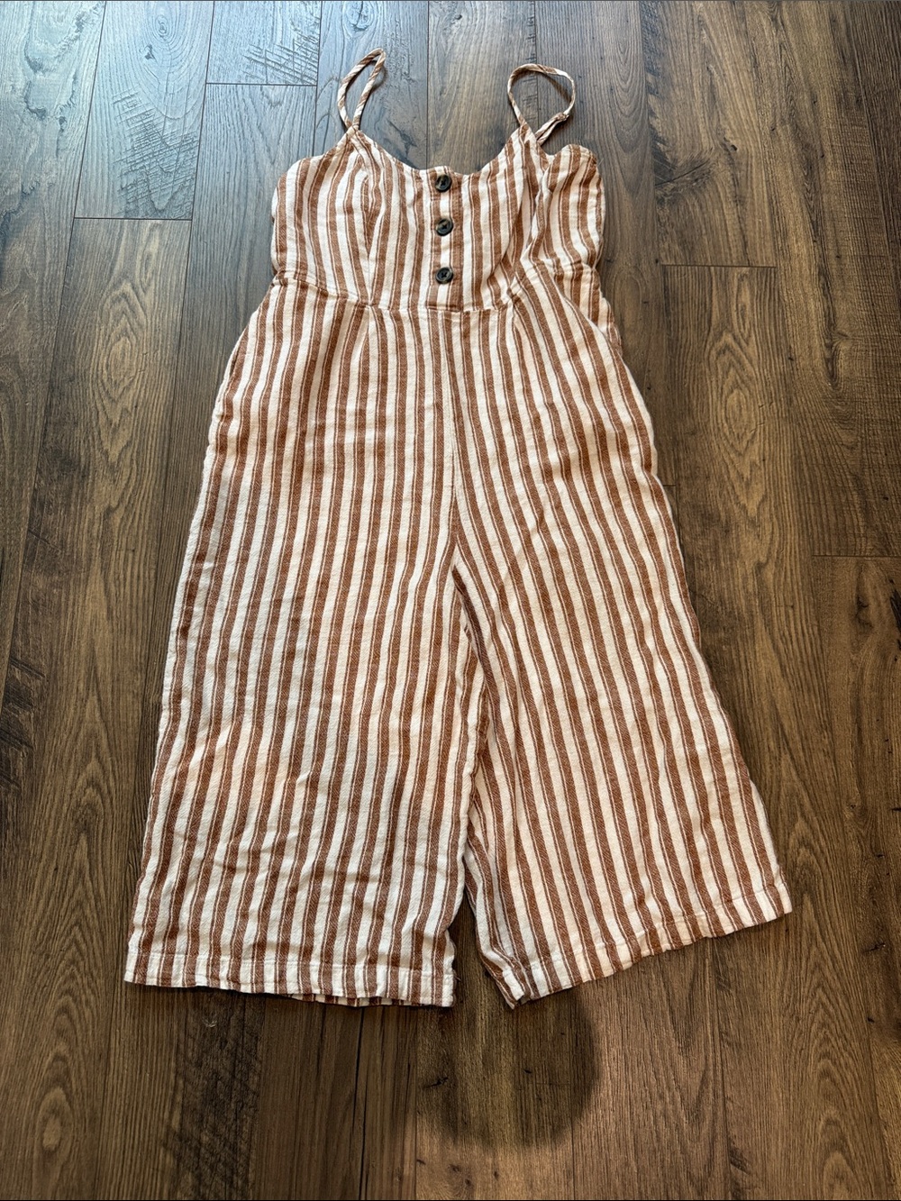 Universal Thread Brown & White Striped Spaghetti Strap Jumpsuit